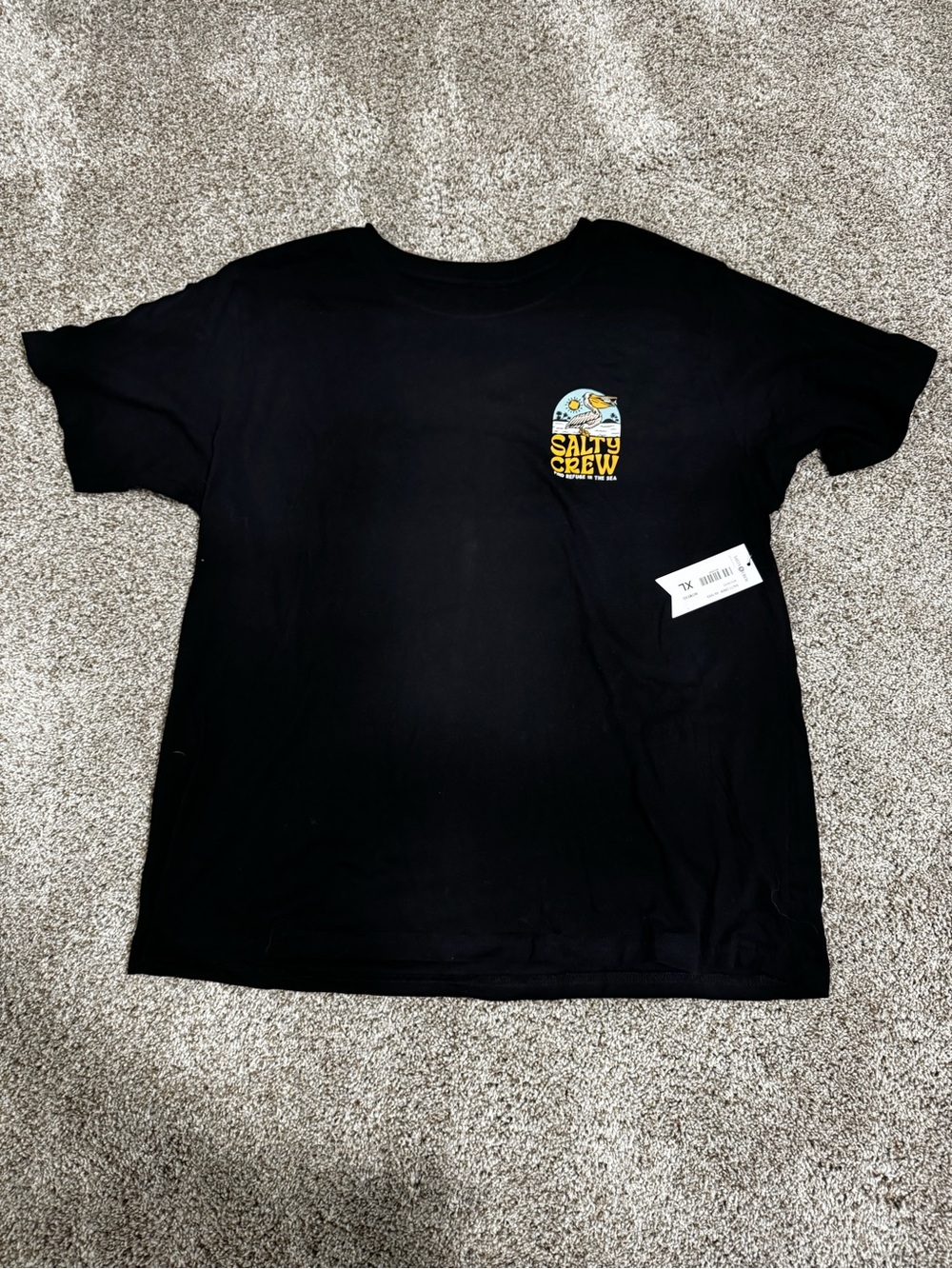 Salty Crew Women’s XL Black Tee with Yellow Surf Chest Graphic